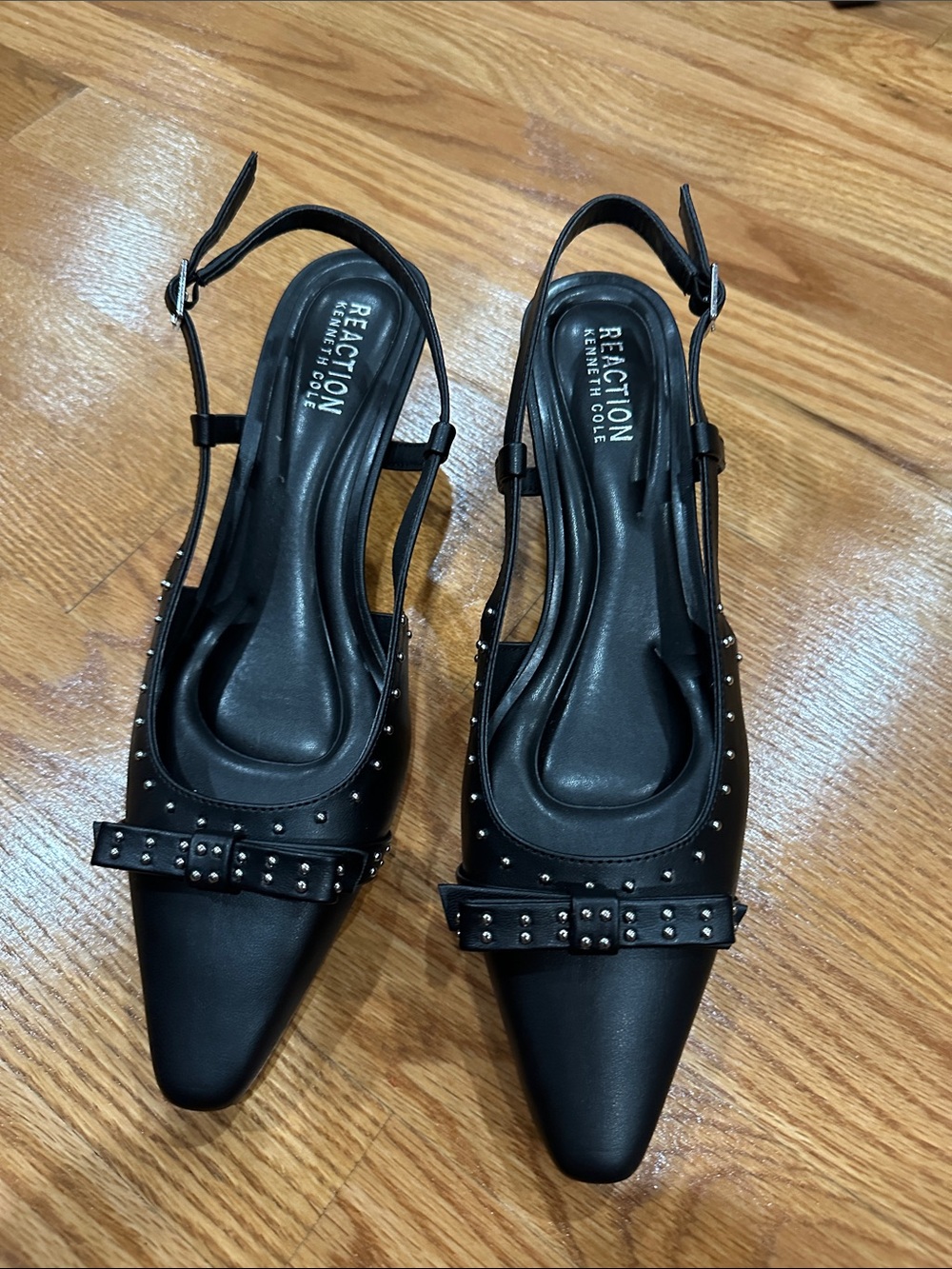 Reaction Kenneth Cole Black Studded Bow Slingback Flats